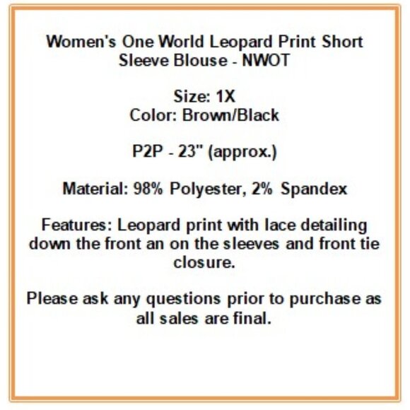 Women's One World Leopard Print Short Sleeve Blouse - NWOT - Picture 7 of 8